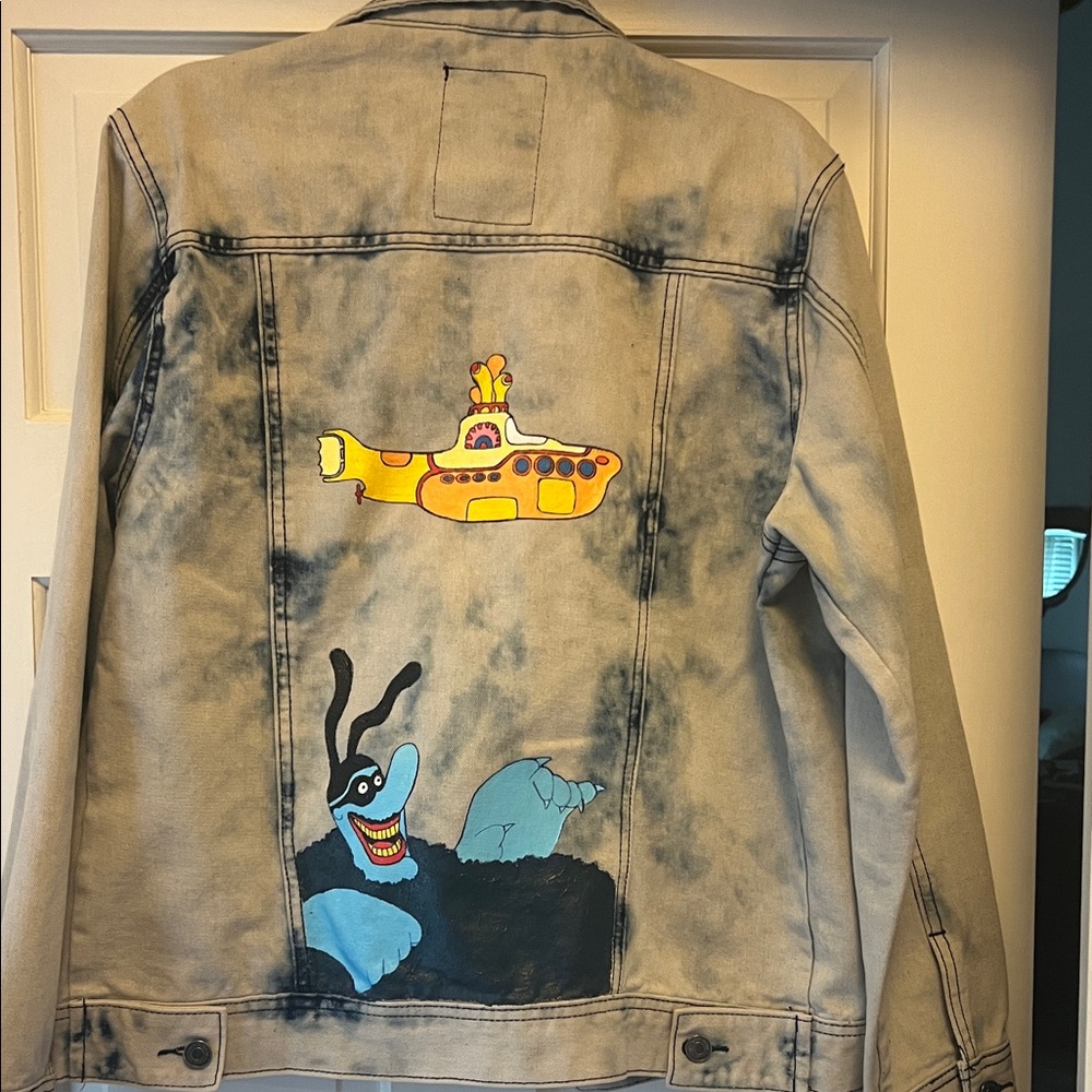 Men's Graphic Hand Painted Denim Jacket - Yellow Submarine